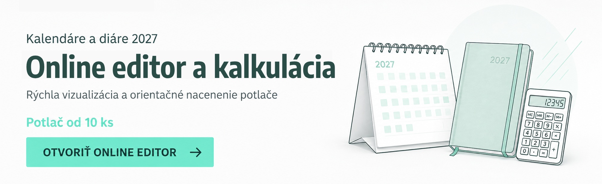 Online vizualizácia potlače kalendárov a diárov 2027 – editor loga a kalkulácia ceny